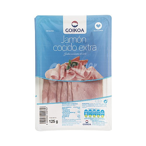 Goikoa Jamón cocido extra, bajo en grasa y sin gluten, cortado en lonchas goikoa