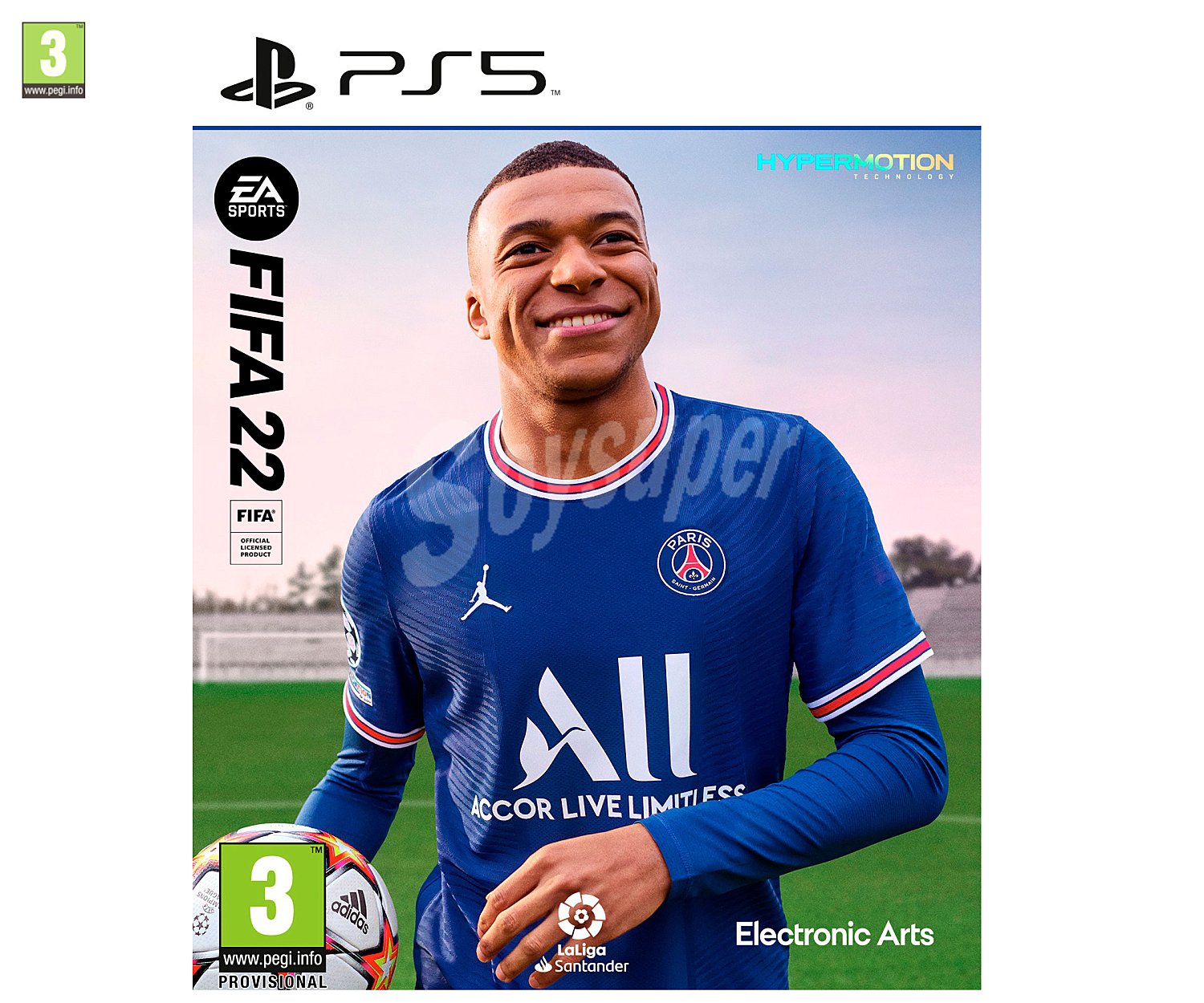 Fifa 22 para Playstation 5. Género: fútbol, deportes. pegi: +3.