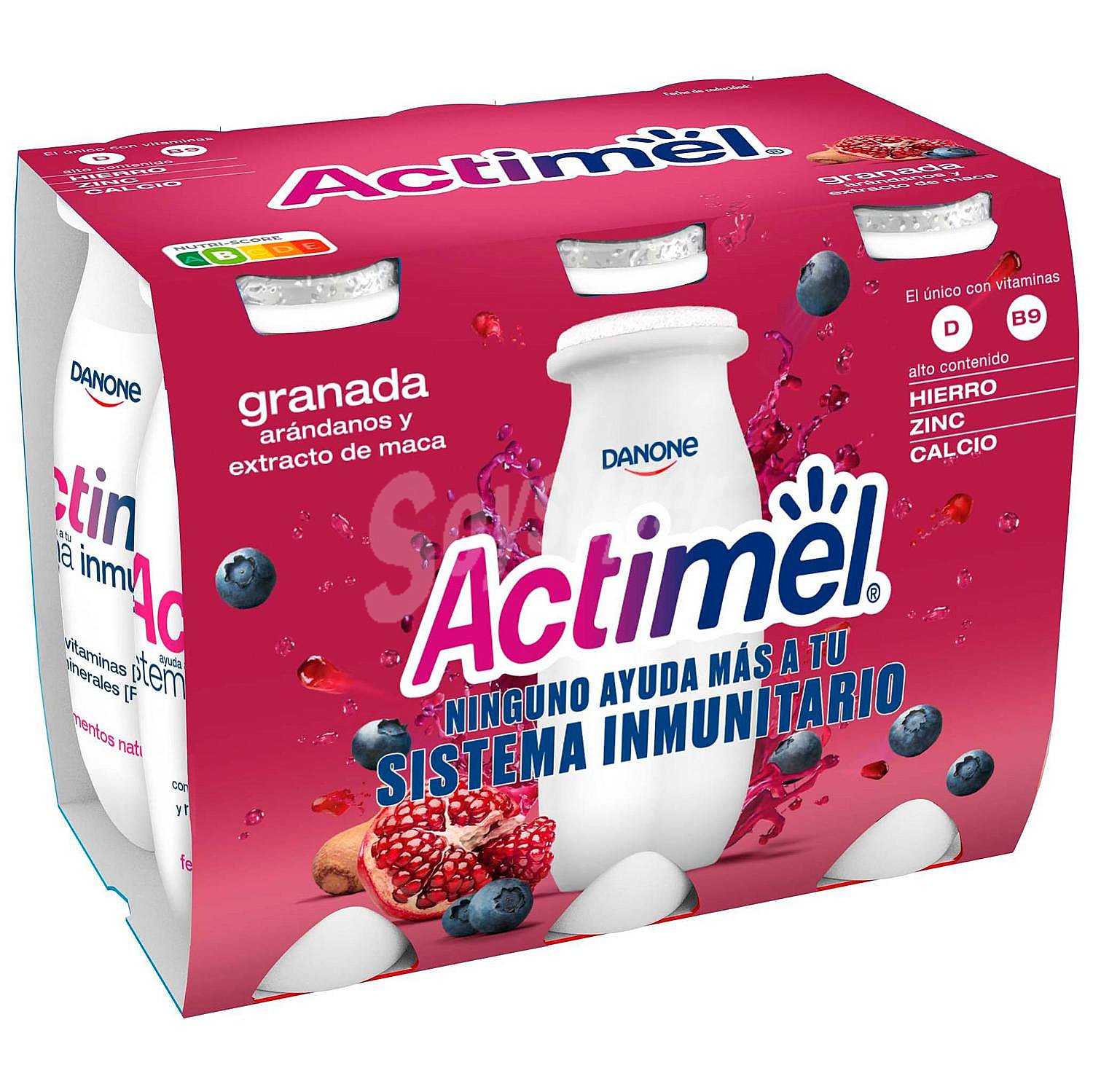 Yogur l.casei líquido con granada, arándanos y extracto de maca Danone Actimel sin gluten