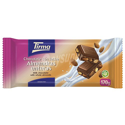 Tirma Tableta de chocolate con leche con almendra enteras sin gluten tirma