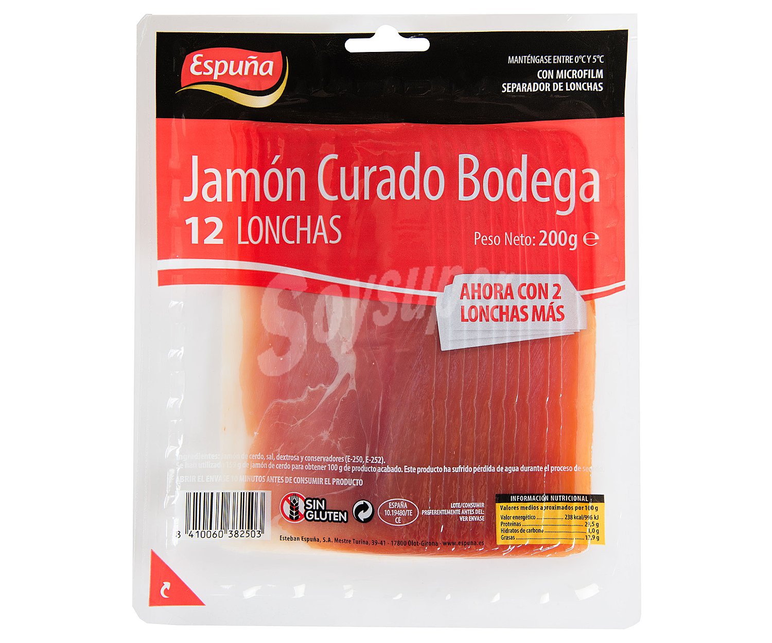 Espuña Jamón curado bodega, cortado en lonchas con microfilm separador espuña