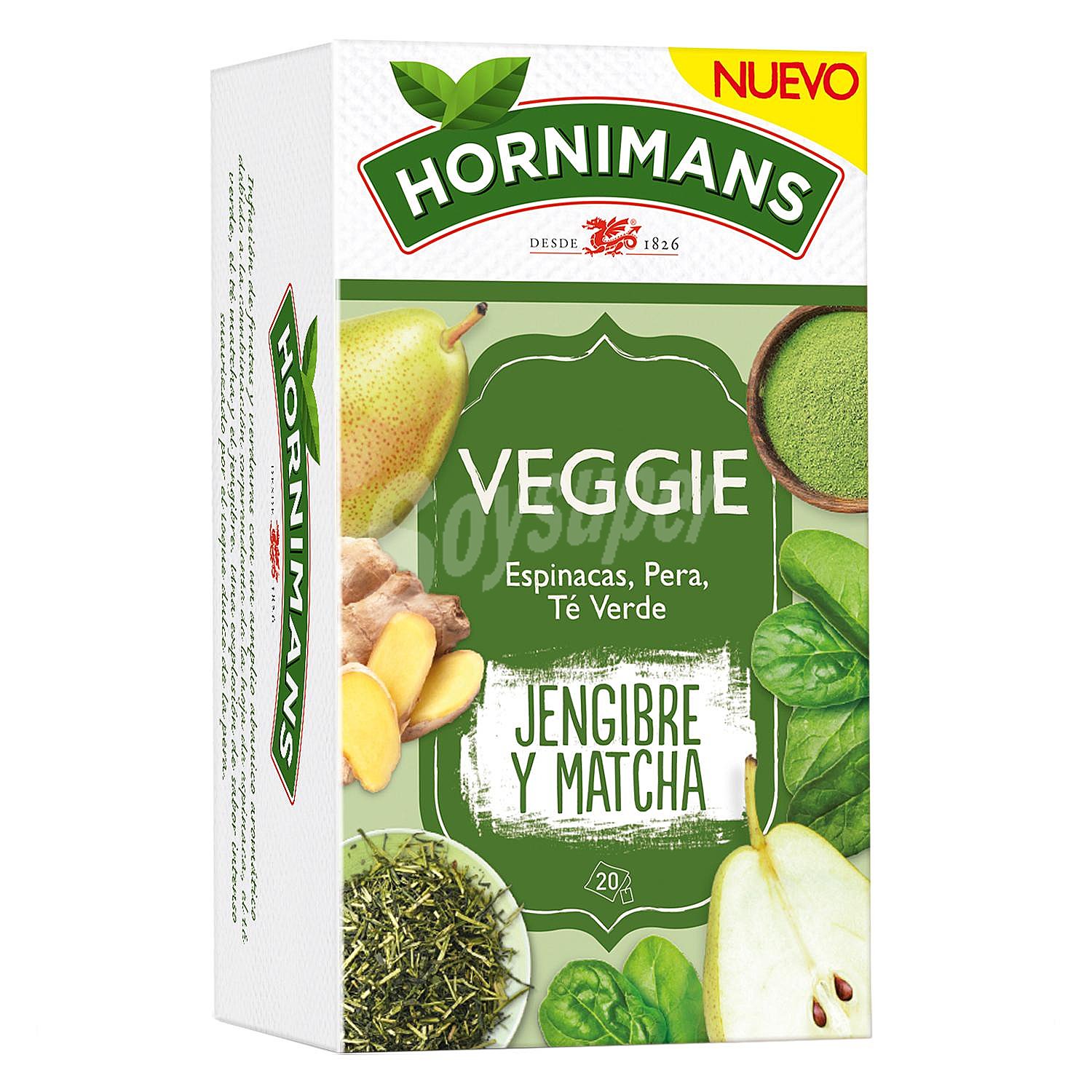 Infusión Veggie Jengibre y Matcha con espinaca, pera y te verde en