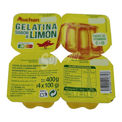 Producto alcampo Gelatina con sabor a limón producto alcampo