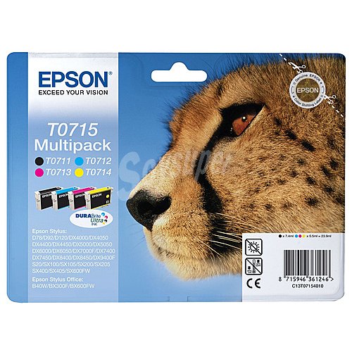 Cartuchos de tinta epson T0715 negro, cian, magenta y amarillo