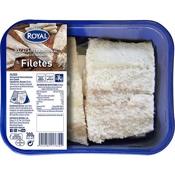 Filetes de bacalao salado bandeja 300 g