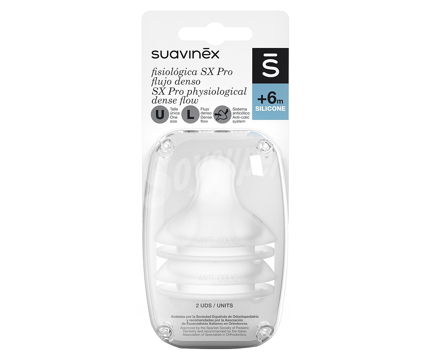 Suavinex Tetinas fisiológicas SX Pro de silicona, L (flujo denso), a paritr de 6 meses suavinex