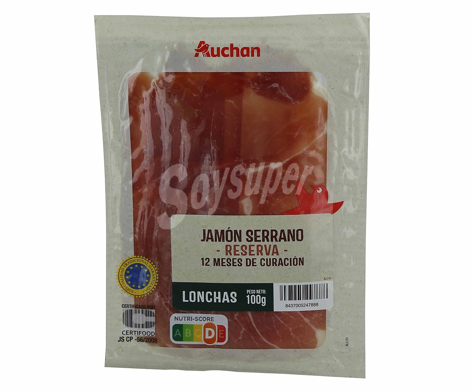 Producto alcampo Jamón serrano reserva (curación mínima de 12 meses) cortado en lonchas producto alcampo