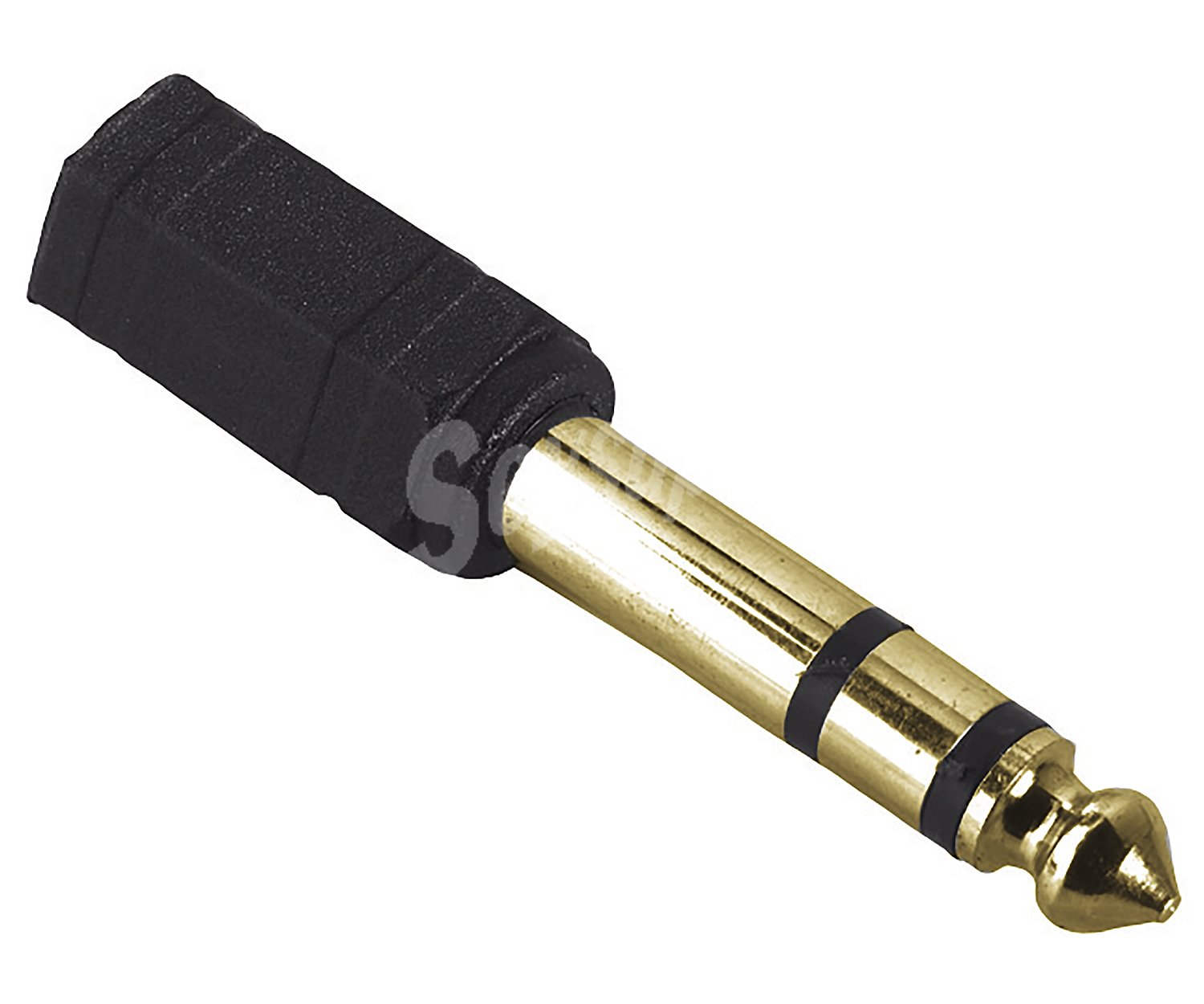 Adaptador QLIVE de Jack 3,5mm macho a Jack 6,35mm hembra, terminal dorado.