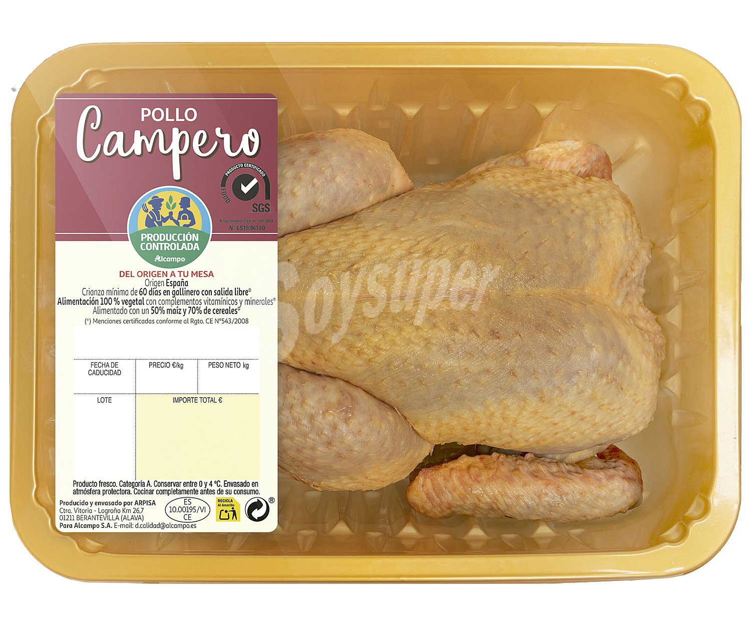 Bandeja con pollo campero limpio