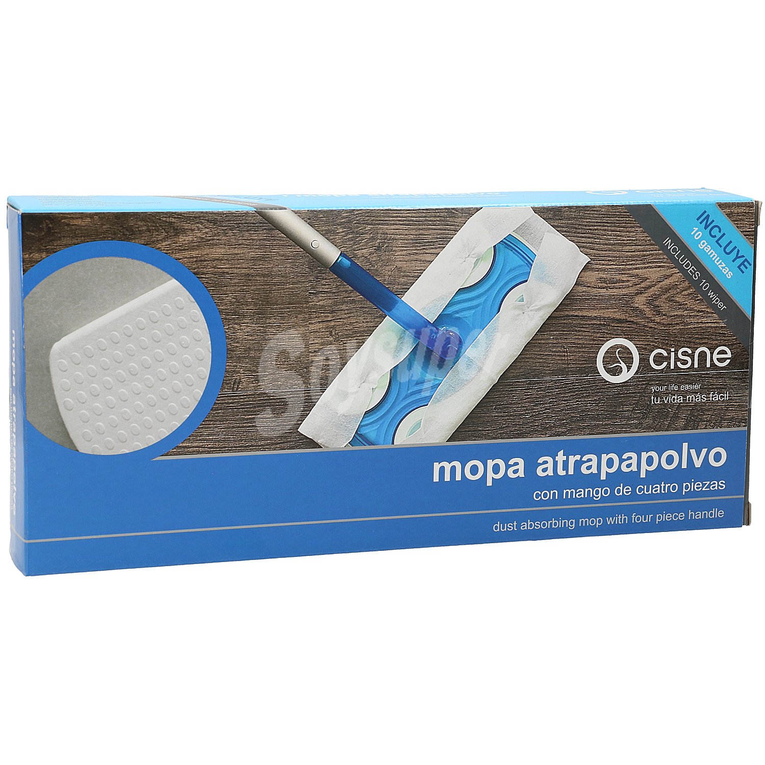 Mopa atrapapolvo con mango + 10 gamuzas caja 1 ud