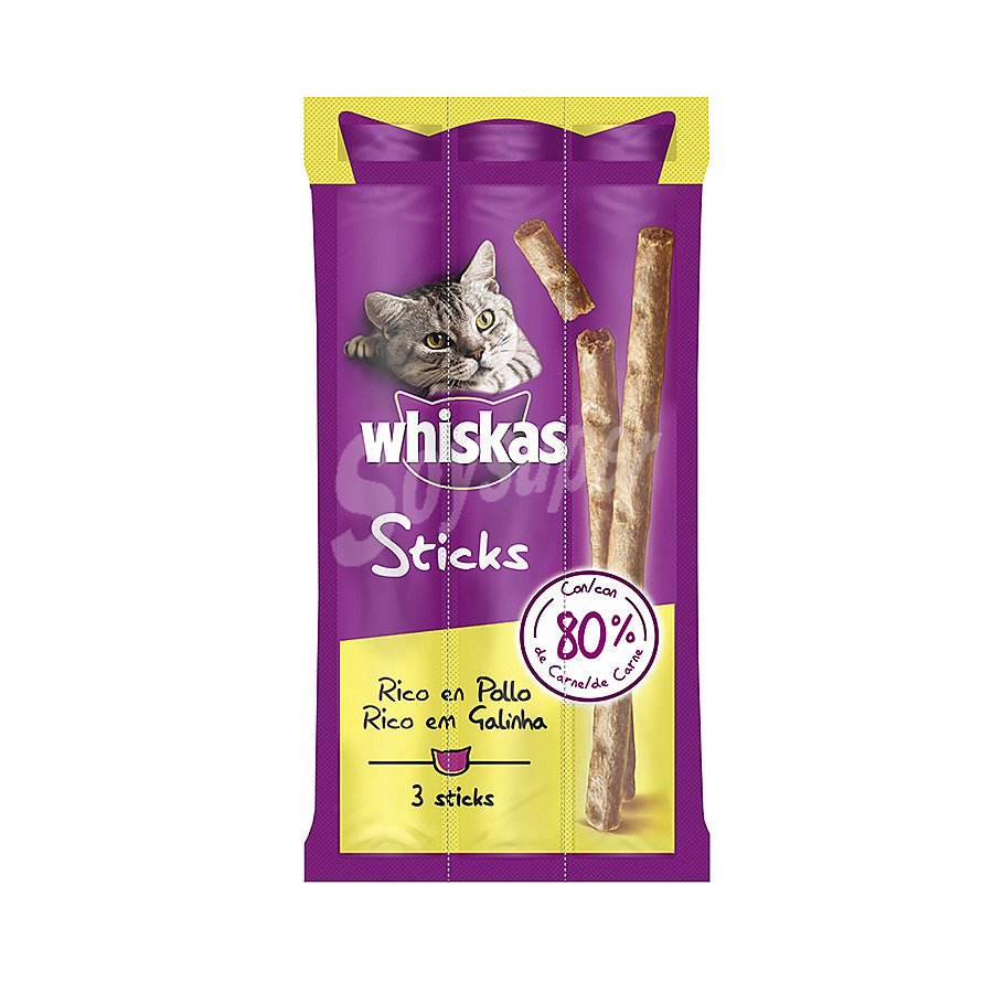 Snacks para gatos adultos a base de pollo en sticks