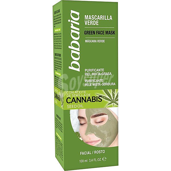 Mascarilla verde purificante con aceite de semilla de cannabis para piel mixta o grasa