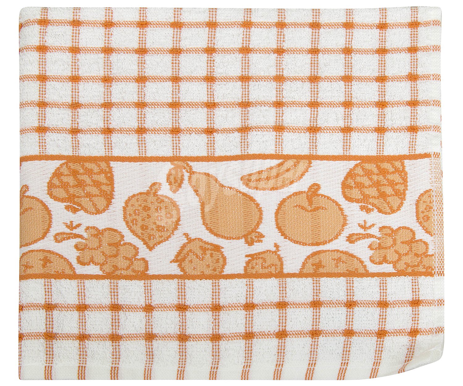 Paño de cocina con estampado de cuadros y frutas color naranja, 380g., 100% algodón alcampo