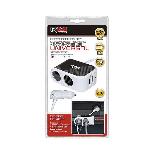 Cargador mechero doble rolmovil 2 usb, 2.1Mah, 12V