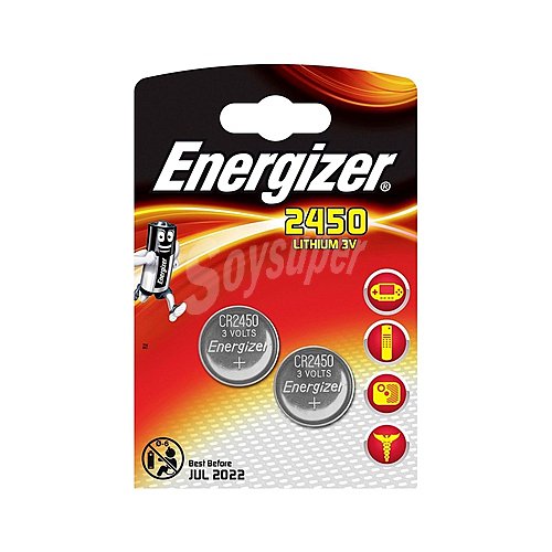 Pilas de botón de litio CR2450, 3V, energizer