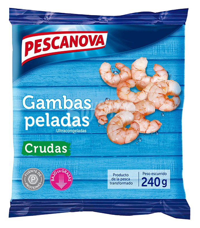 Gambas peladas bajas en grasa