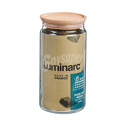 Tarro de vidrio con tapa de madera, luminarc