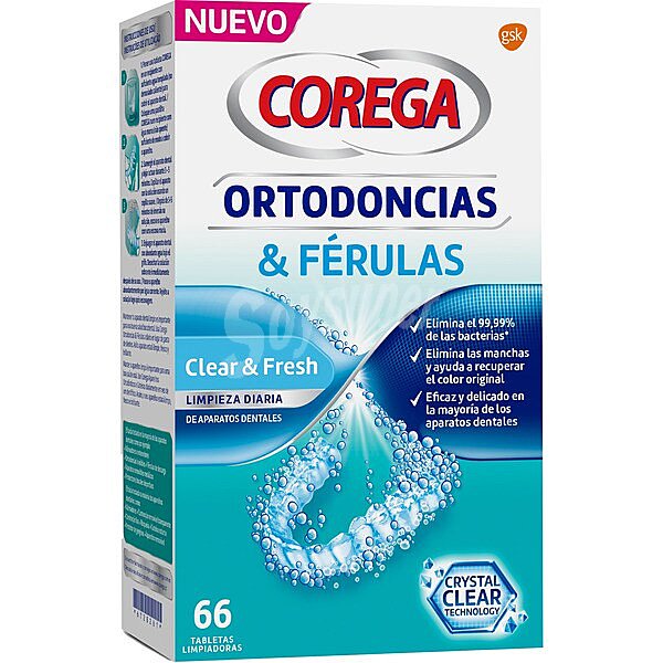 Ortodoncias & Férulas limpiador diario antibacteriano de aparatos dentales caja 66 tabletas limpiadoras