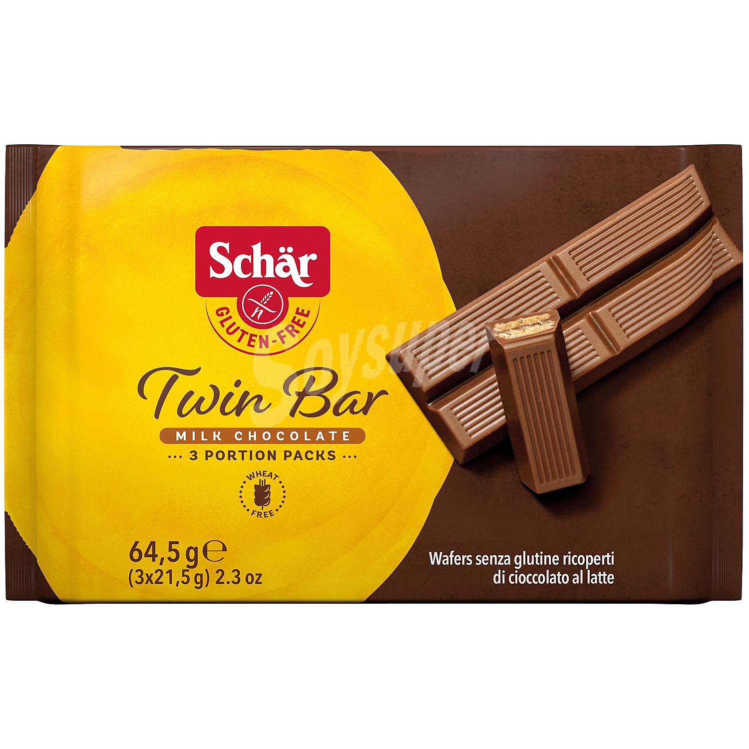 Galletas barquillos cubiertos de chocolate con leche sin gluten schar Twin Bar