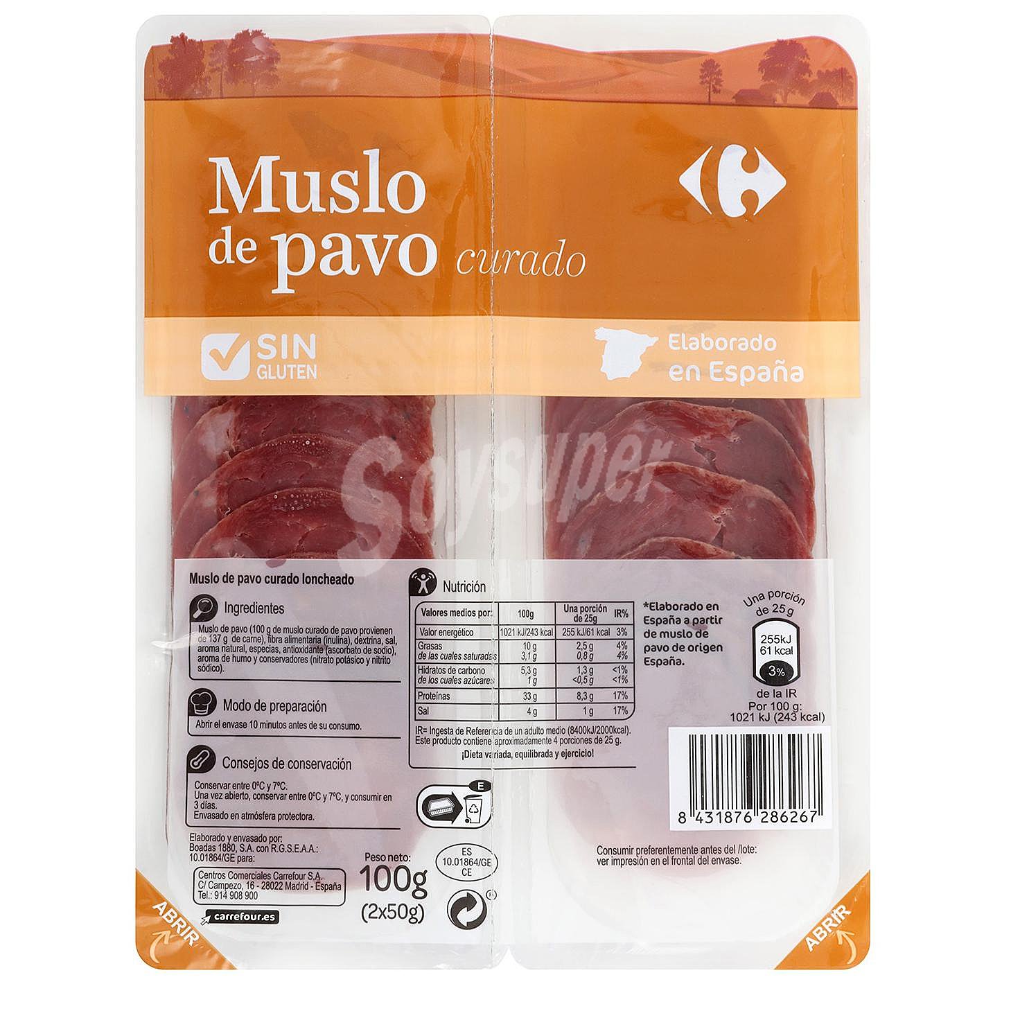 Muslo de pavo curado en lonchas sin gluten