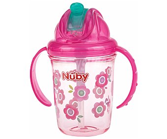 Taza antigoteo con asas y pajita, rosa, 240ml, nuby.