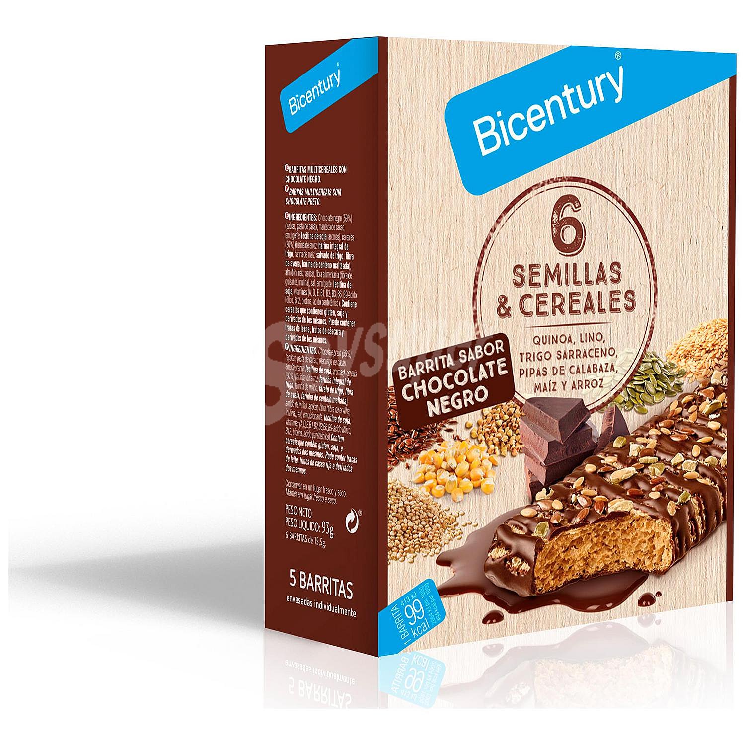 Barritas 6 semillas y cereales, sabor chocolate negro