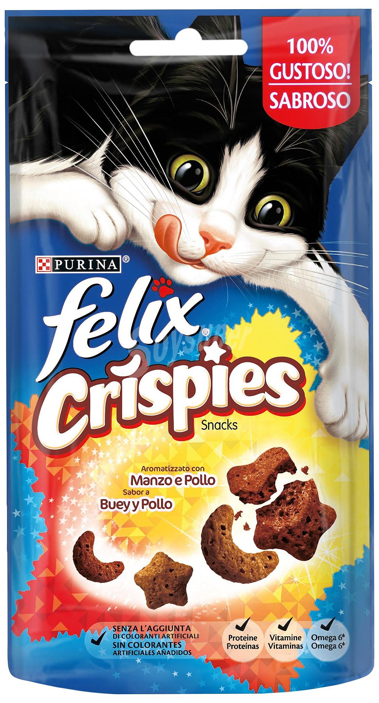 Purina Felix Snacks para Gatos Crispies Buey y Pollo