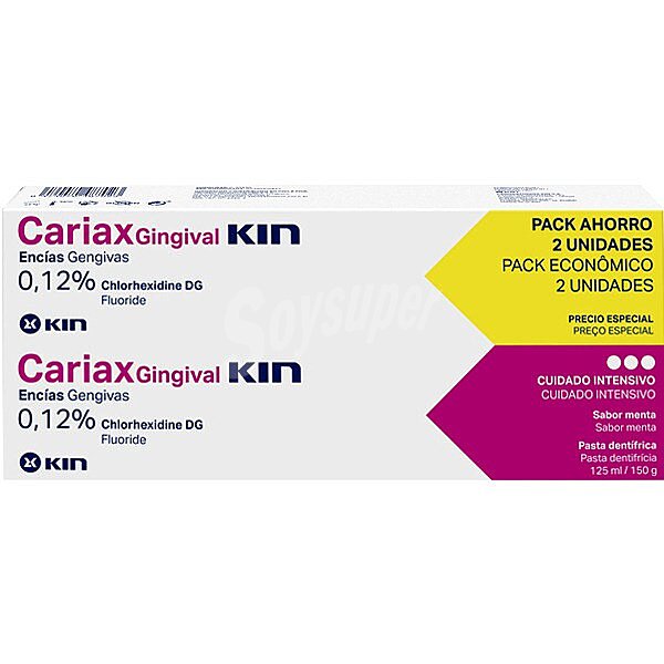 Cariax Gingival pasta dentífrica cuidado intensivo de encías delicadas pack 2 tubos 125 ml