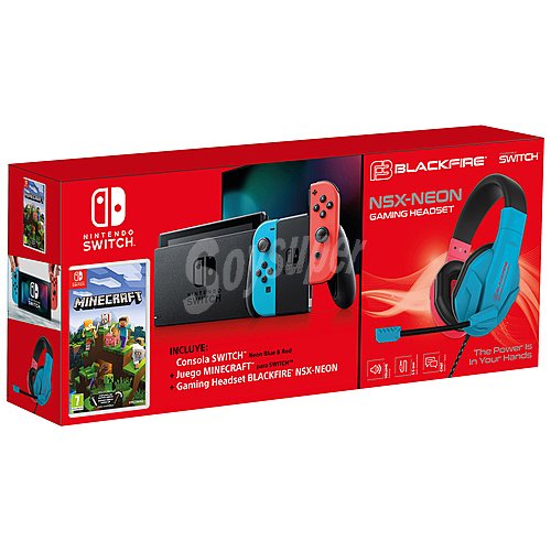 Nintendo switch azul/rojo, auricular Blackfire nsx-neon y juego Minecraft