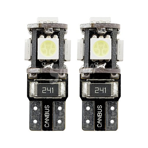 Lote de 2 bombillas de posición con 5 leds para automóvil con luz blanca y Can-Bus, tipo T-10 superlite