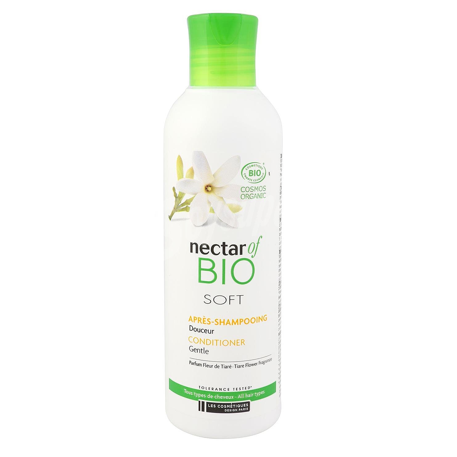 Acondicionador suave con perfume de flor de tiaré y jugo de aloe vera ecologico Nectar Of Bio