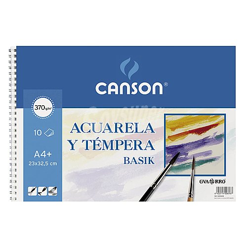 Bloc para pintar con acuarelas o témperas tamaño DIN-A4+ apaisado, con 10 hojas de canson