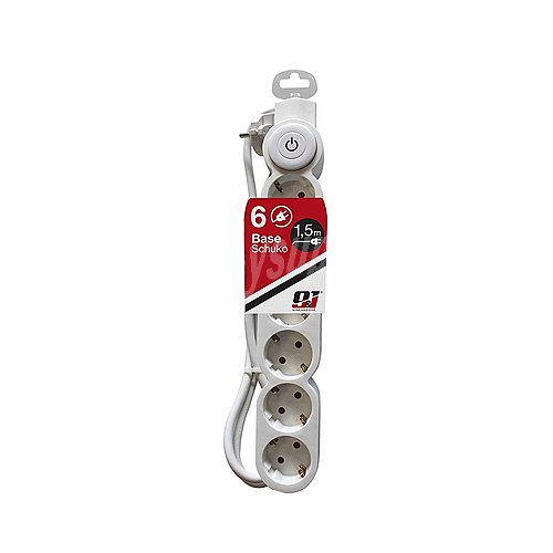 Base 6 tomas con interruptor 3x1,5mm 1,5m blanca, nine&one.