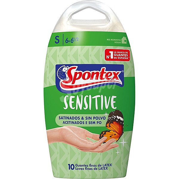 Sensitive guantes desechables finos satinados y sin polvo 100% latex talla S