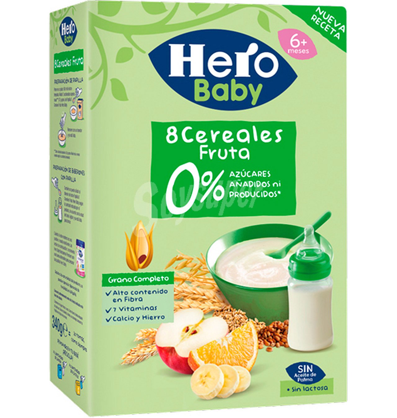 Papilla de 8 cereales y fruta para bebés a partir de 6 meses