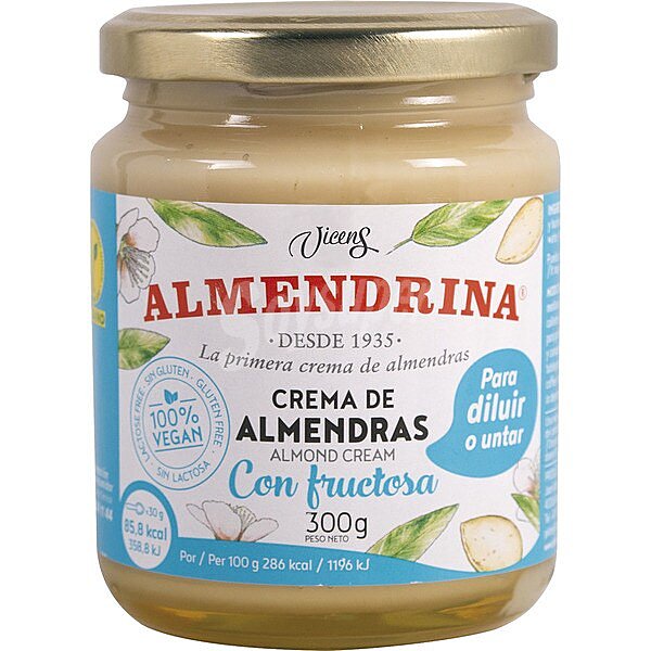 Crema de almendras con fructosa sin gluten y sin lactosa