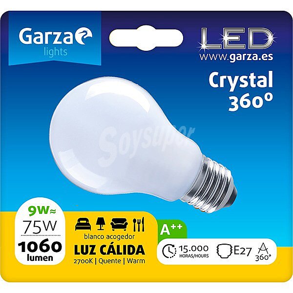 Bombilla led Crystal 360º 9W (75W) luz cálida casquillo E27