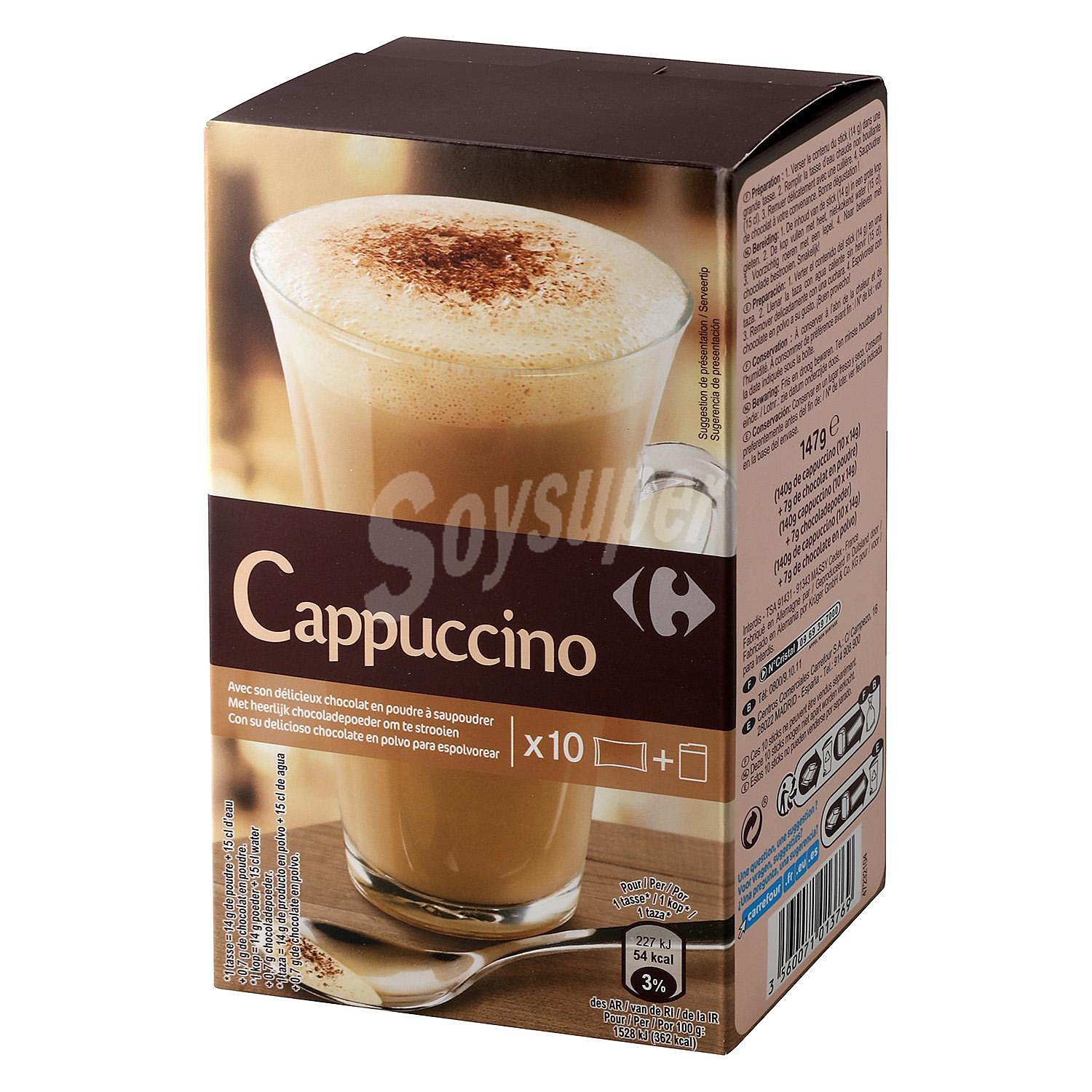 Café soluble natural cappuccino en sobres Carrefour