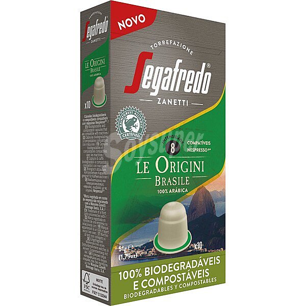 Le Origini Brasile café 100% arábica intensidad ápsulas compostables y compatibles con Máquinas Nespresso