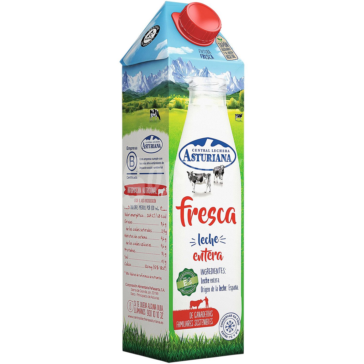 Leche fresca entera, sin aditivos artificiales