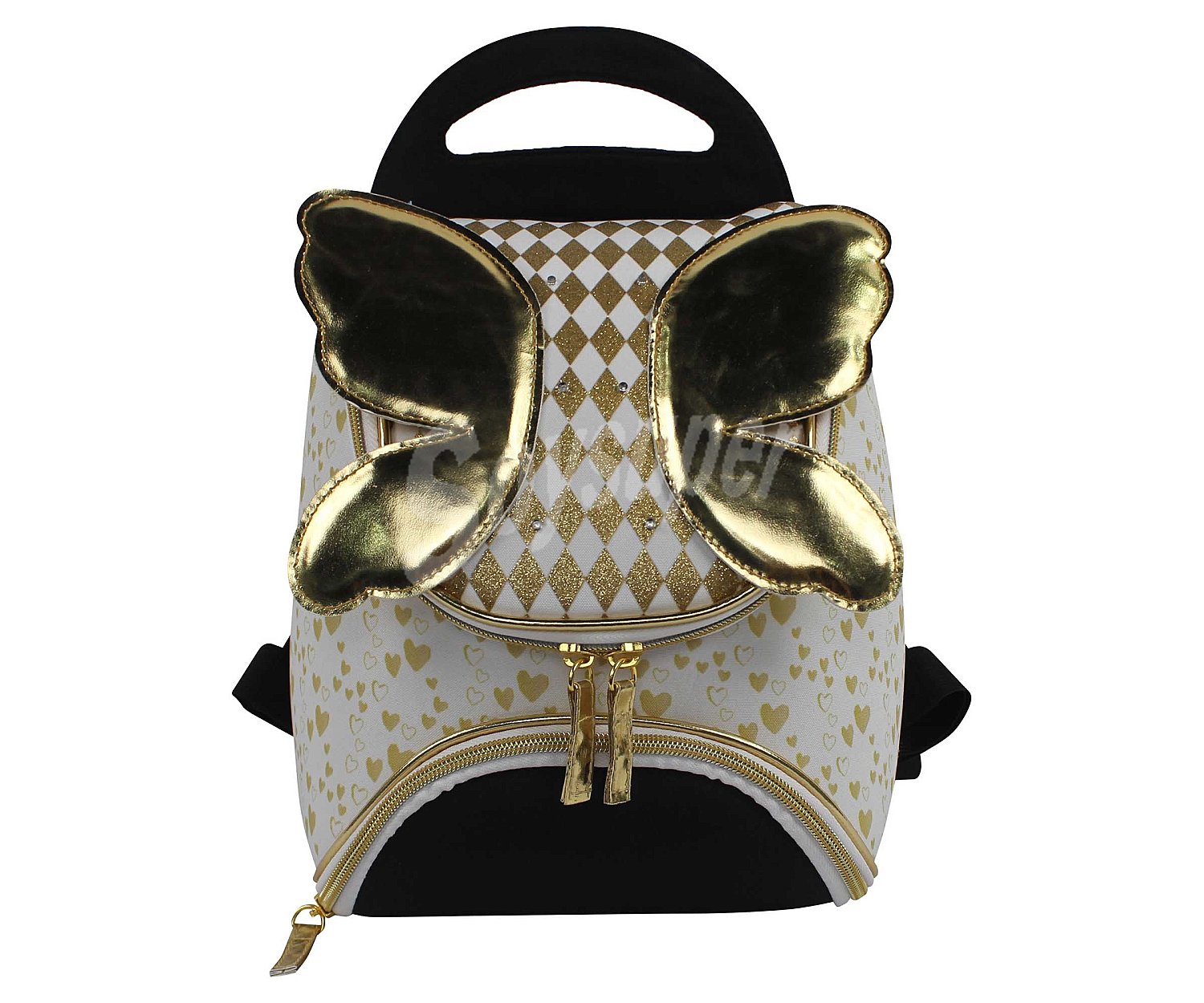 Mochila preescolar Mariposa color oro de dos compartimentos,