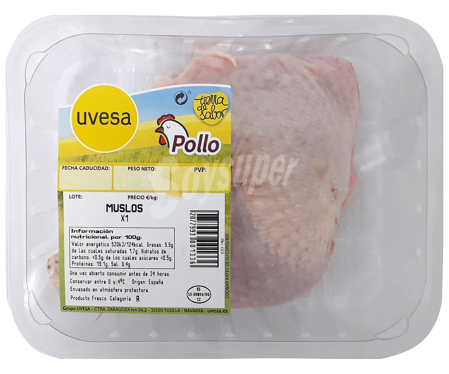 Muslo de pollo blanco con piel