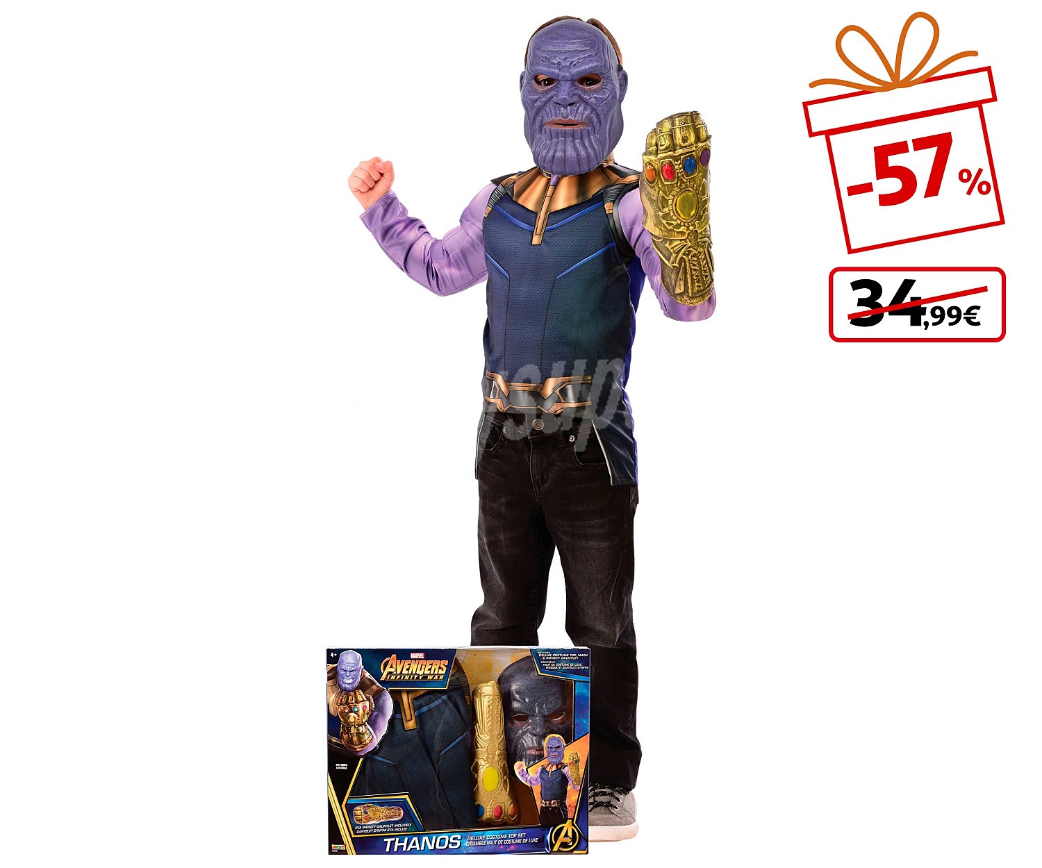 Disfraz Thanos con pecho musculoso, guantalete y máscara, 5-7 años,