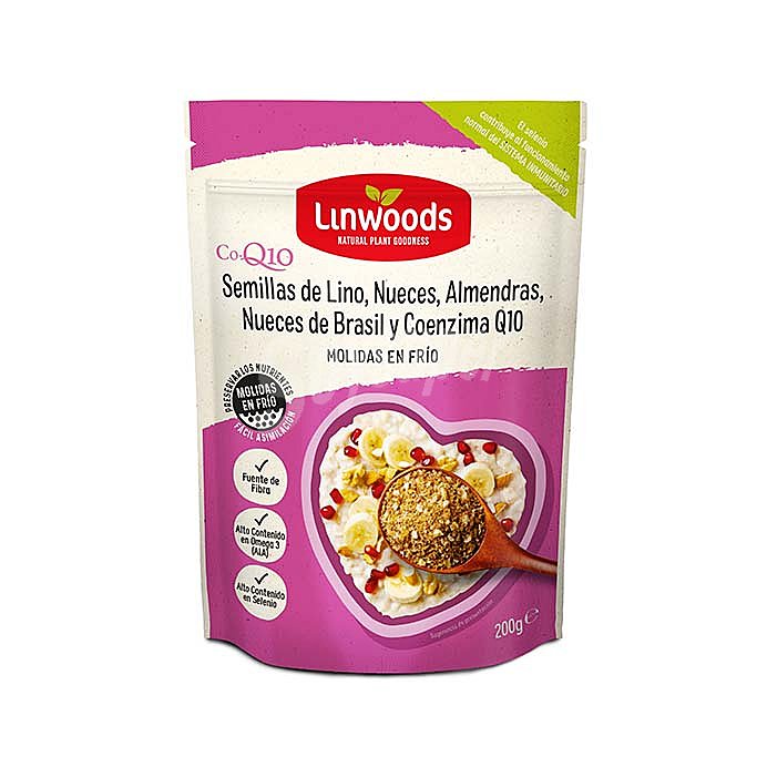 Co-Q10 semillas de lino, nueces, almendras, nueces de Brasil y coenzima Q10 sin gluten molidas en frío