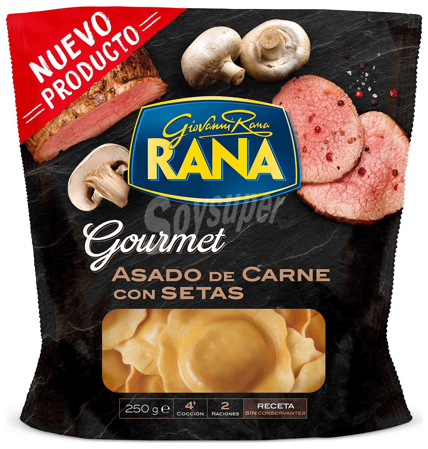 Gourmet ravioli relleno de carne asada con setas 2 raciones