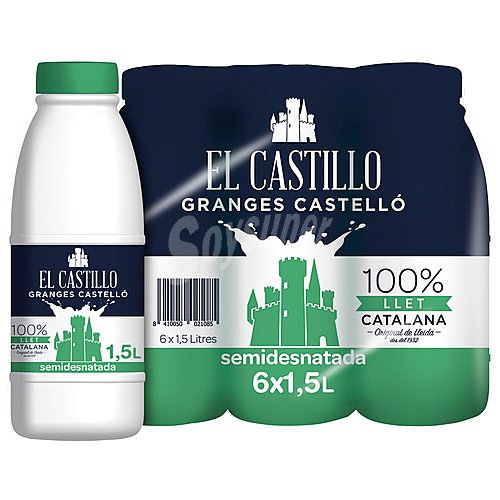 EL castillo Leche semidesnatada de vaca, de origen 100% Cataluña (lleida) EL castillo