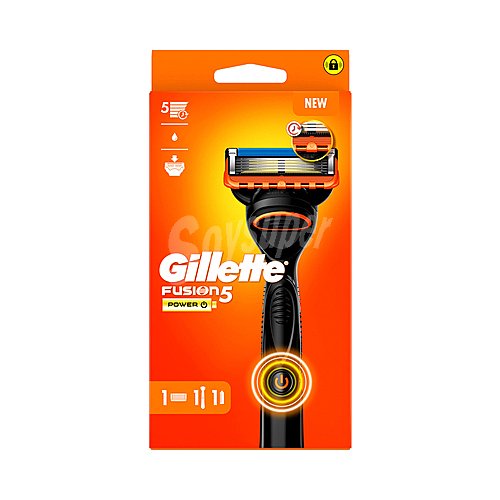 Gillette Maquinilla de afeitar recargable con cabezal basculante y vibratorio de cinco hojas gillette Fusion 5 power