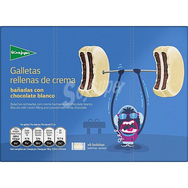 Galletas rellenas de crema bañadas en chocolate blanco 