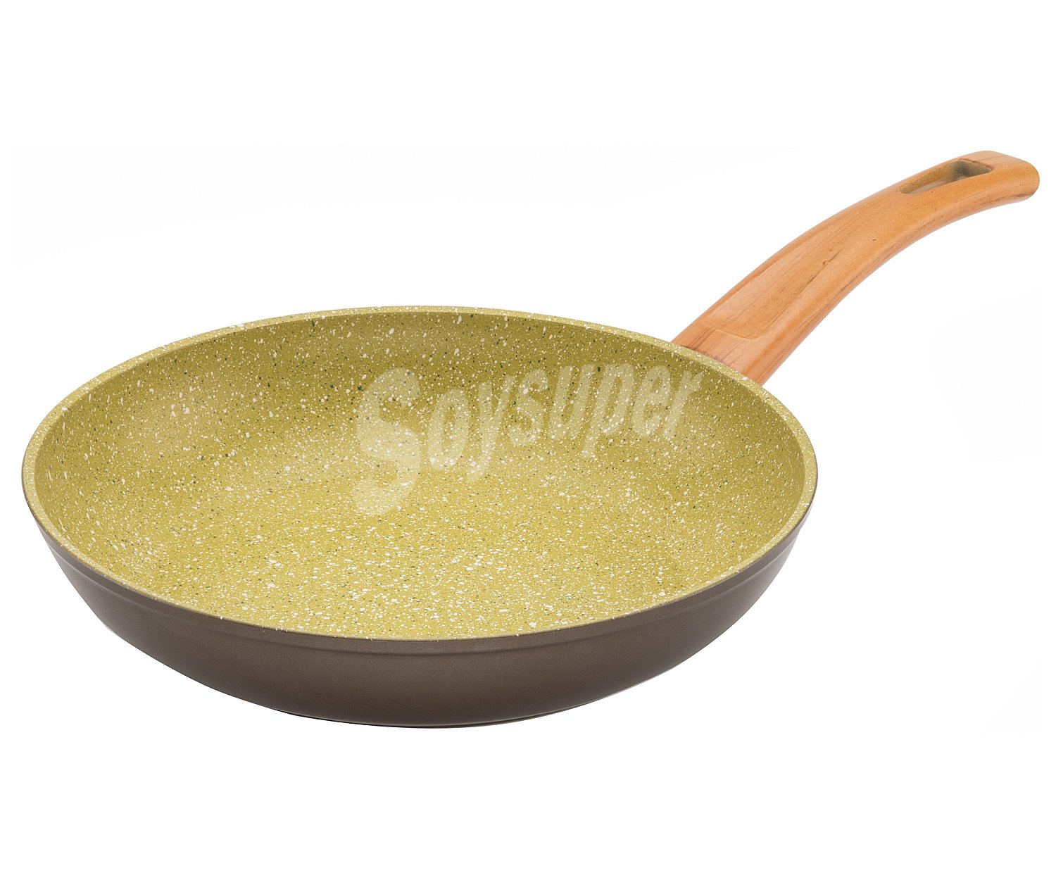 Sartén 32cm. de aluminio color berenjena con interior antiadherente natural efecto piedra con base de aceite de oliva, Olivilla Pietra-Legno illa