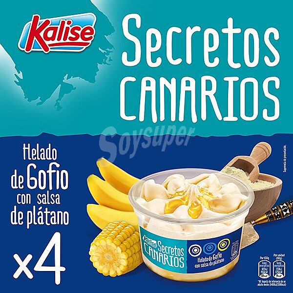 Secretos Canarios helado de gofio con salsa de plátano 4 unidades estuche 360 g